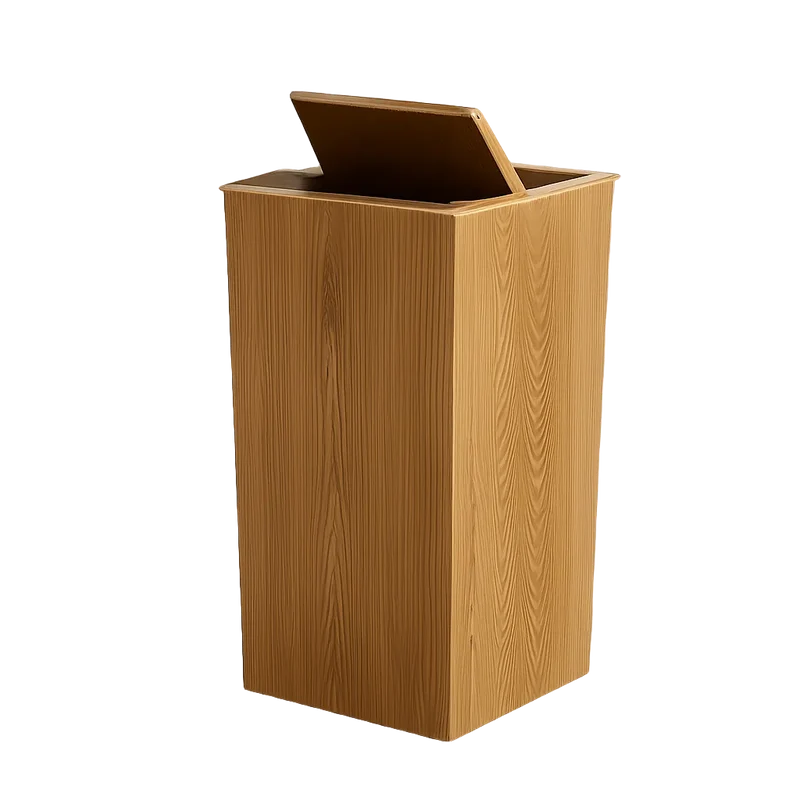 Poubelle en bois noyer design pressé
